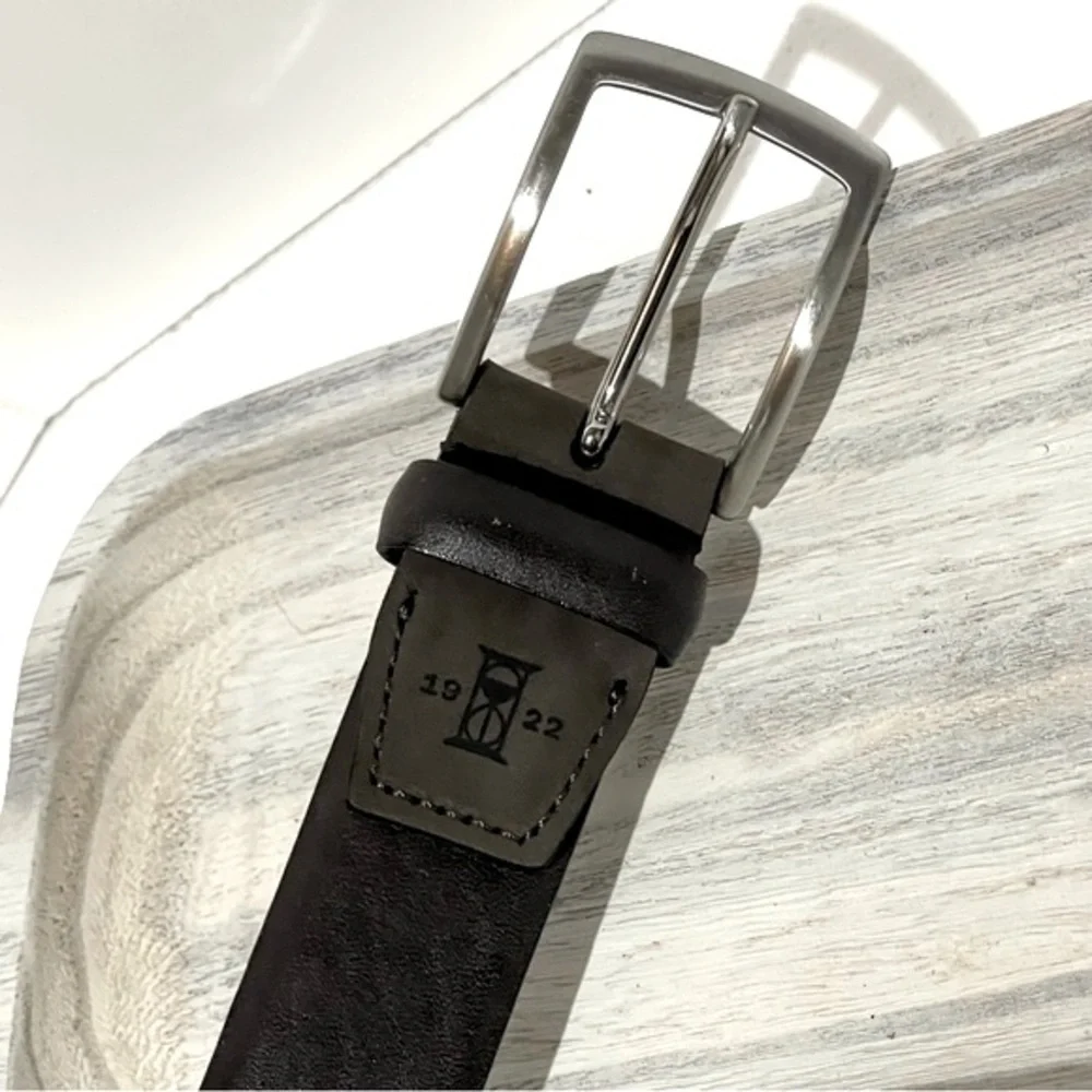 Dark Brown Leather Belt with Silver Buckle Size 40